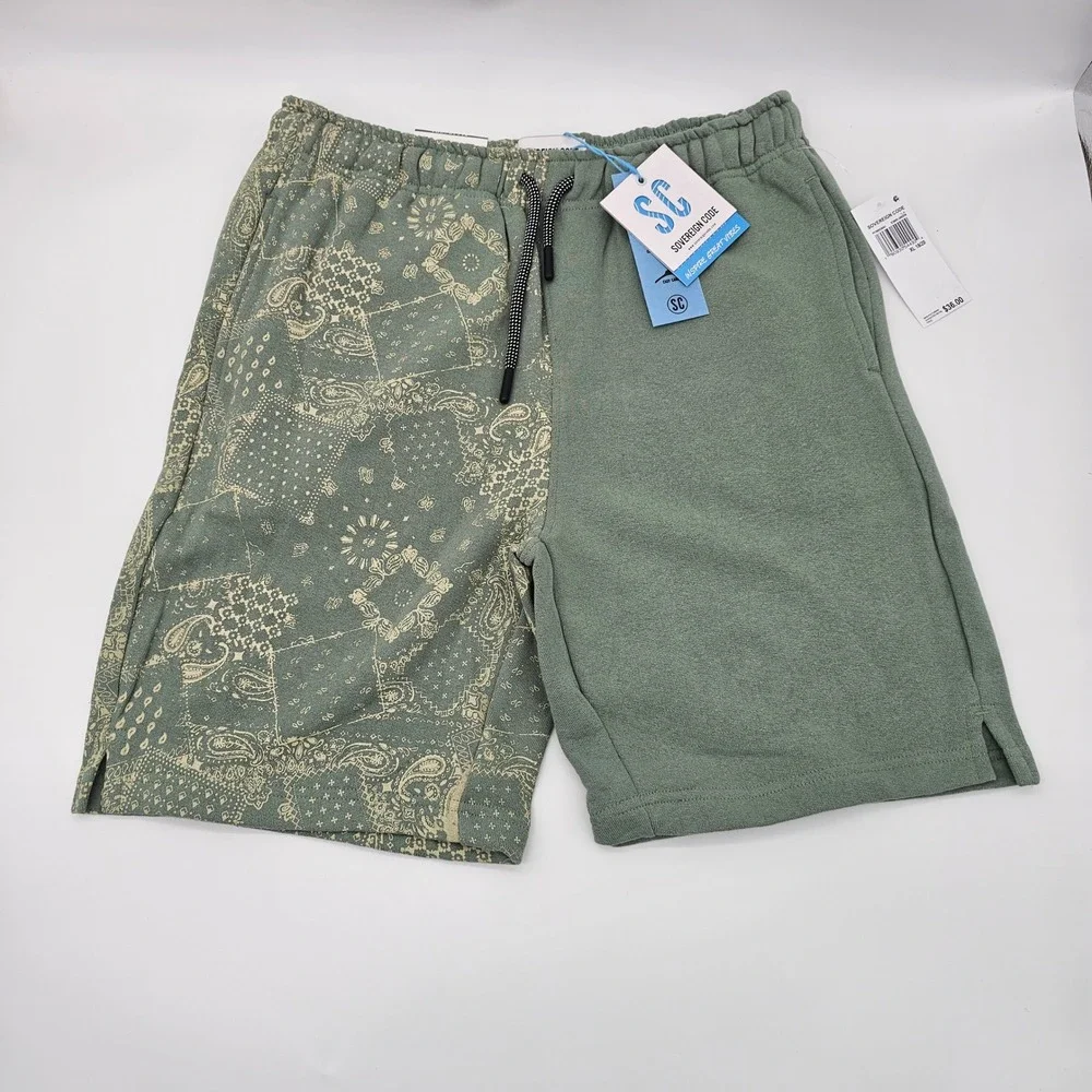 Sovereign Code Boys Fleece Shorts Paisley Bandana Split Print‎ Green XL 18/20